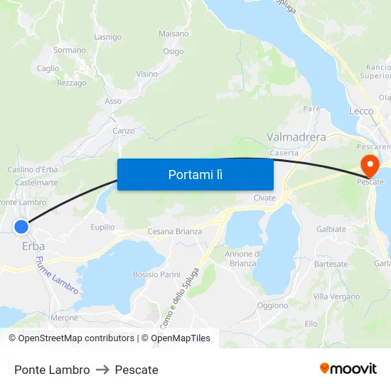 Ponte Lambro to Pescate map