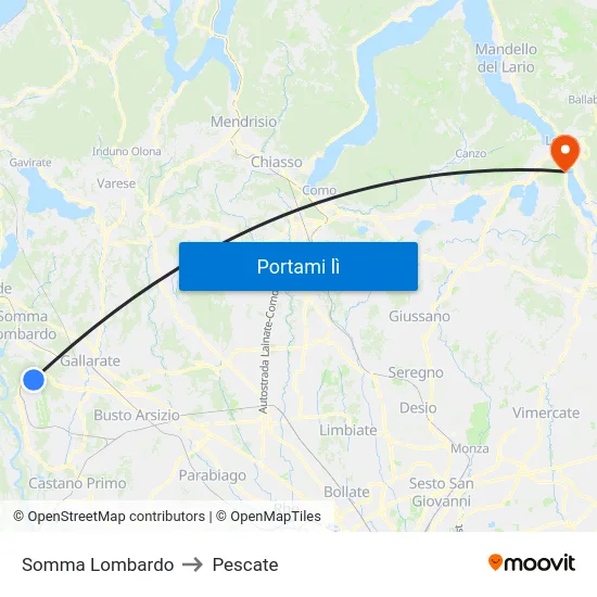 Somma Lombardo to Pescate map