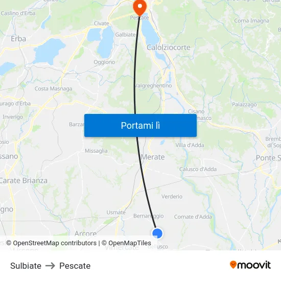 Sulbiate to Pescate map