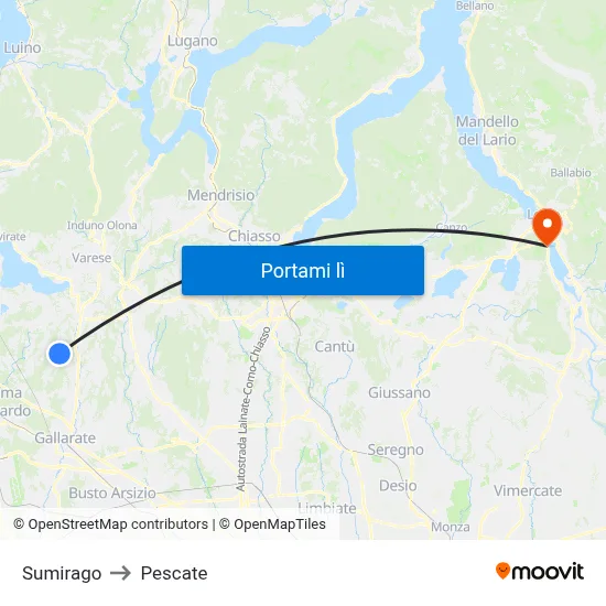 Sumirago to Pescate map