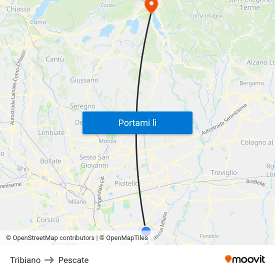 Tribiano to Pescate map