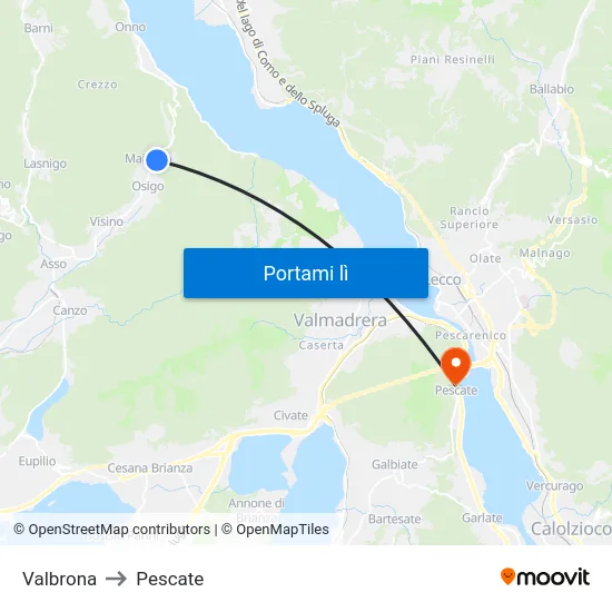 Valbrona to Pescate map