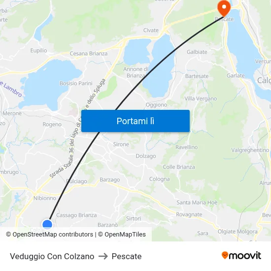 Veduggio Con Colzano to Pescate map