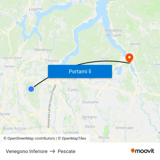 Venegono Inferiore to Pescate map