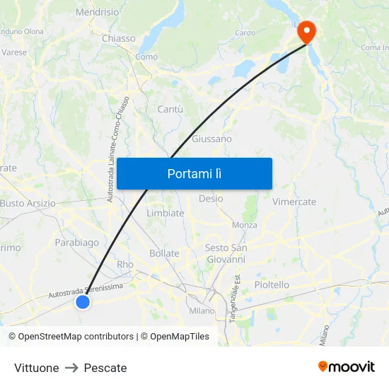 Vittuone to Pescate map