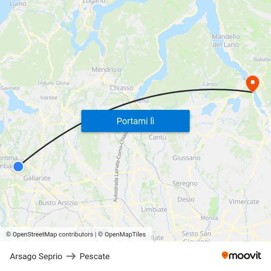 Arsago Seprio to Pescate map