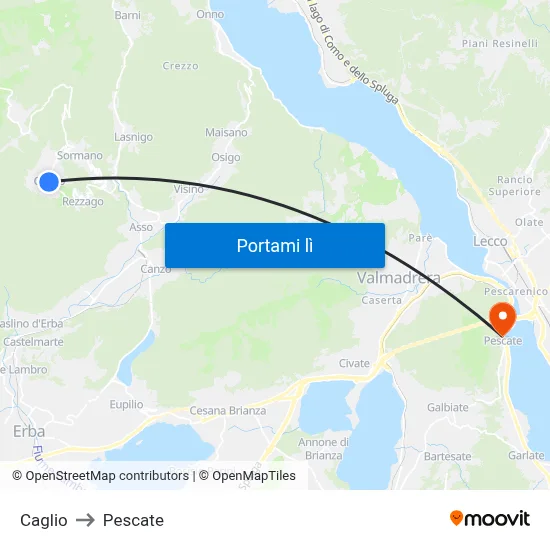 Caglio to Pescate map