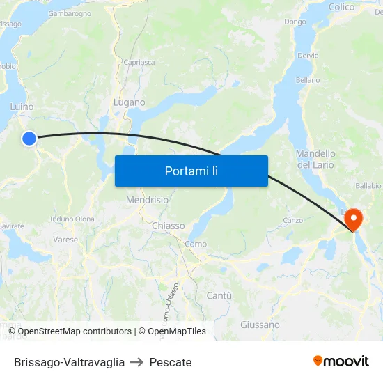 Brissago-Valtravaglia to Pescate map