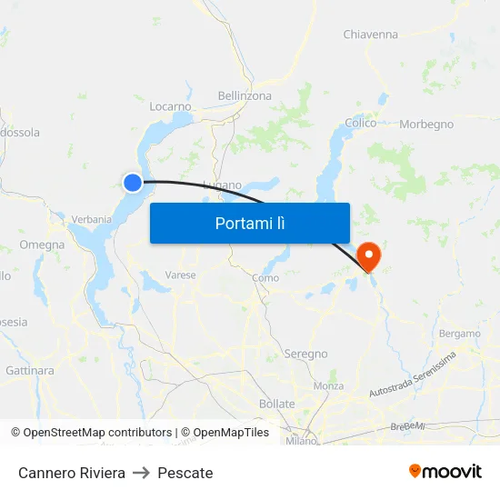 Cannero Riviera to Pescate map