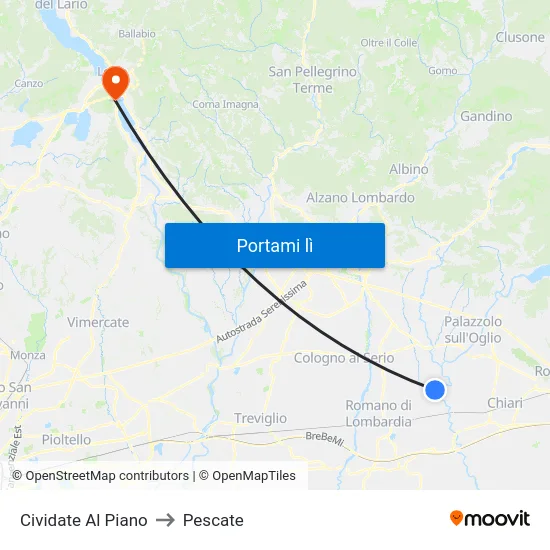 Cividate Al Piano to Pescate map