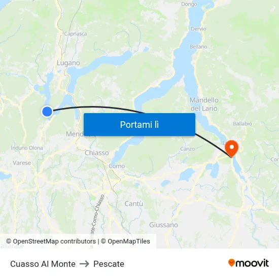 Cuasso Al Monte to Pescate map