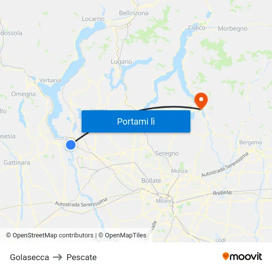 Golasecca to Pescate map