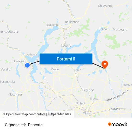 Gignese to Pescate map