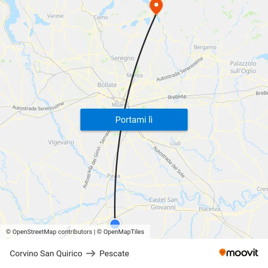 Corvino San Quirico to Pescate map