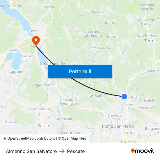 Almenno San Salvatore to Pescate map