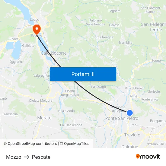 Mozzo to Pescate map