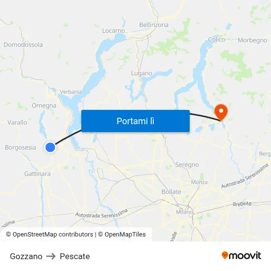 Gozzano to Pescate map