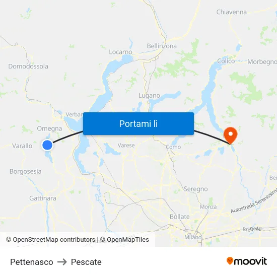 Pettenasco to Pescate map
