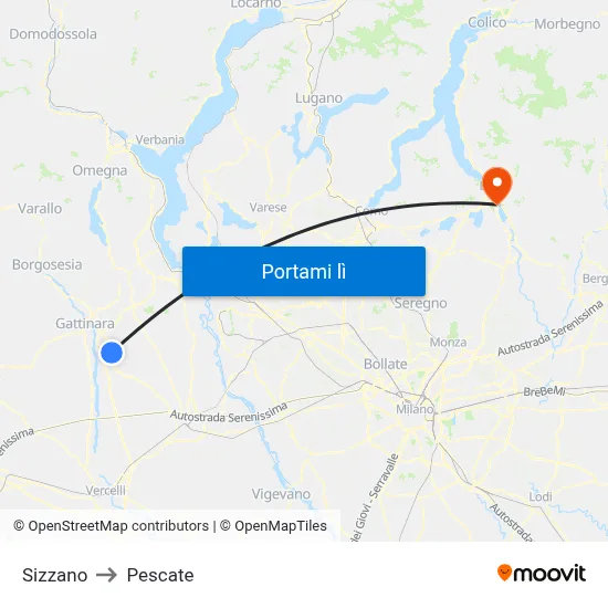 Sizzano to Pescate map
