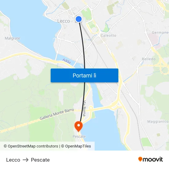 Lecco to Pescate map