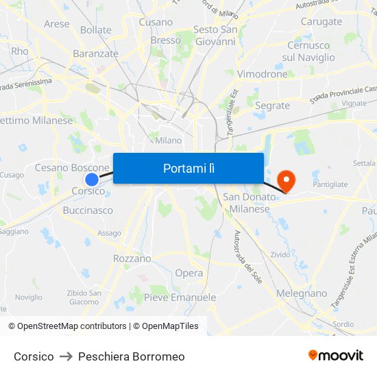 Corsico to Peschiera Borromeo map