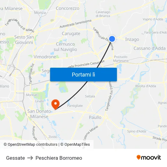 Gessate to Peschiera Borromeo map