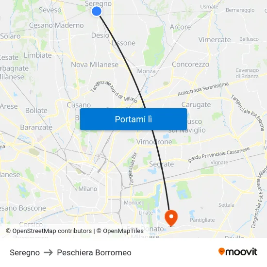 Seregno to Peschiera Borromeo map