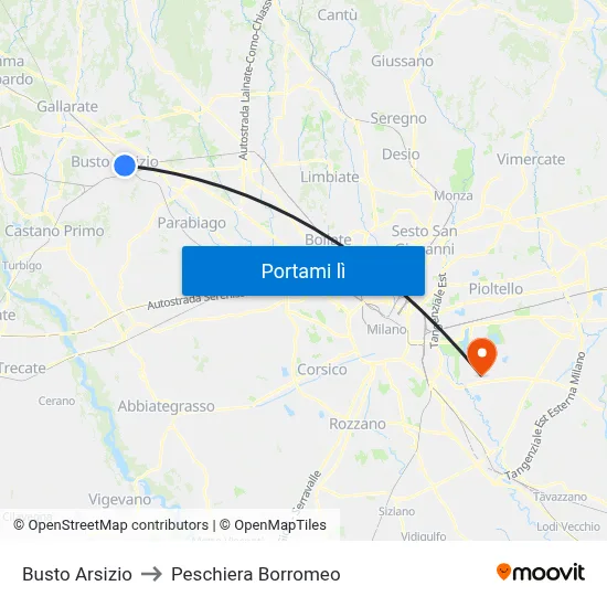Busto Arsizio to Peschiera Borromeo map