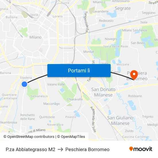 P.za Abbiategrasso M2 to Peschiera Borromeo map
