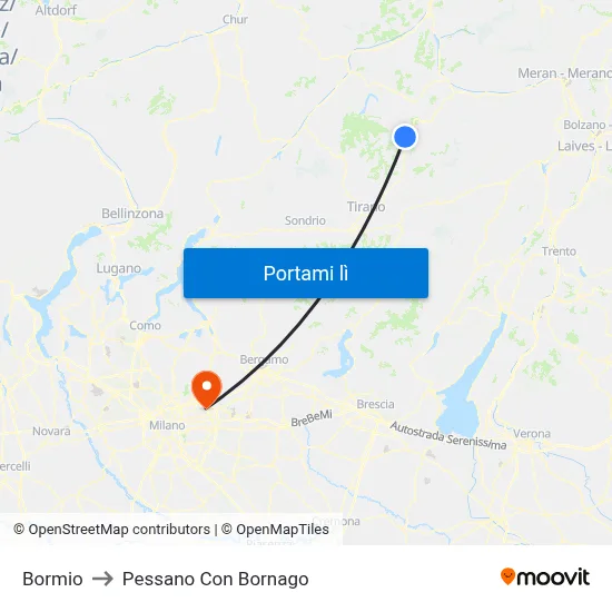 Bormio to Pessano Con Bornago map