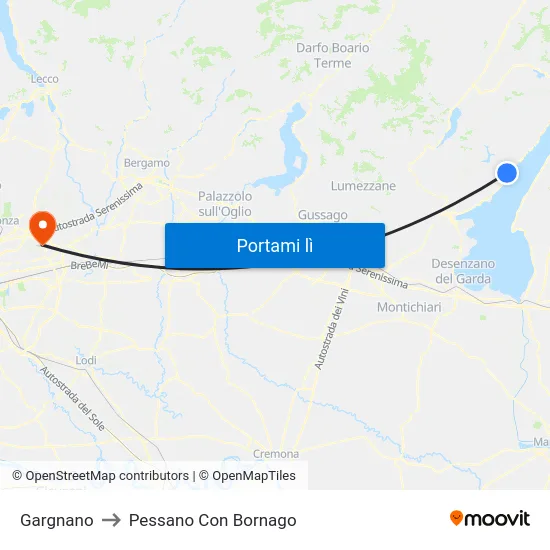 Gargnano to Pessano Con Bornago map
