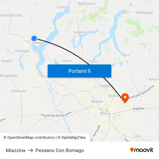Miazzina to Pessano Con Bornago map