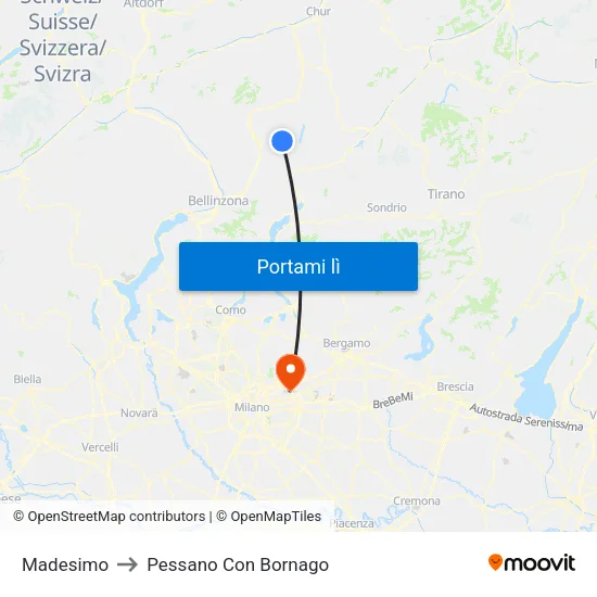 Madesimo to Pessano Con Bornago map