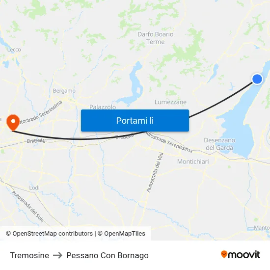Tremosine to Pessano Con Bornago map
