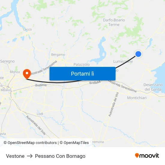 Vestone to Pessano Con Bornago map