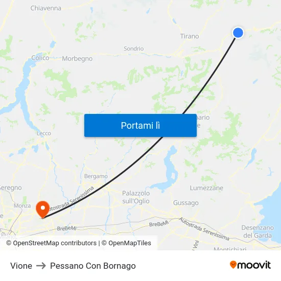 Vione to Pessano Con Bornago map
