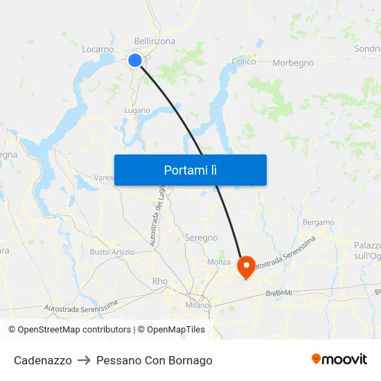 Cadenazzo to Pessano Con Bornago map