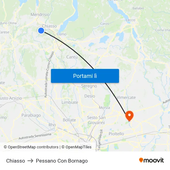 Chiasso to Pessano Con Bornago map