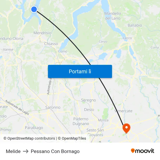 Melide to Pessano Con Bornago map