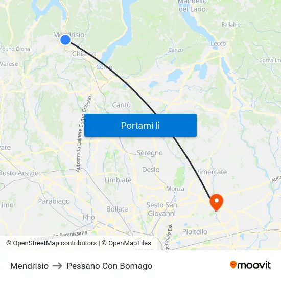 Mendrisio to Pessano Con Bornago map