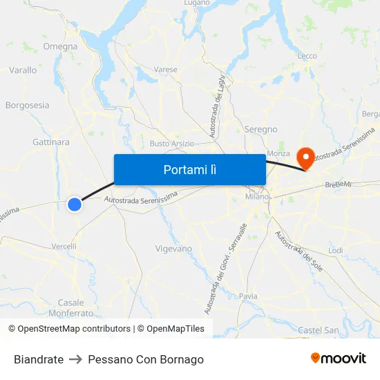 Biandrate to Pessano Con Bornago map
