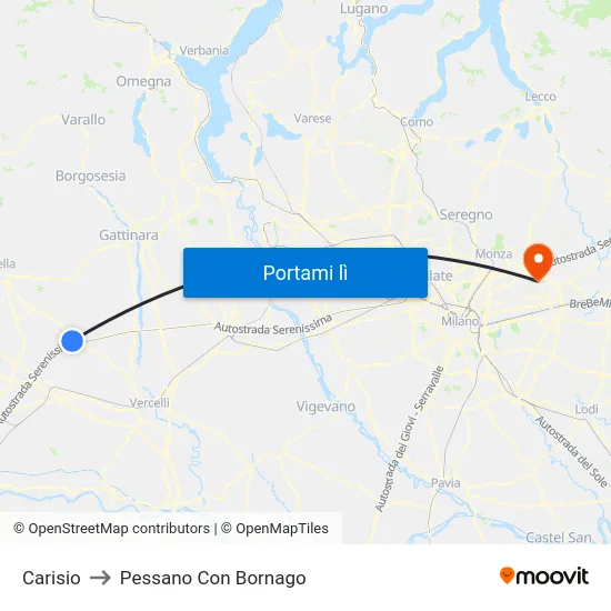 Carisio to Pessano Con Bornago map