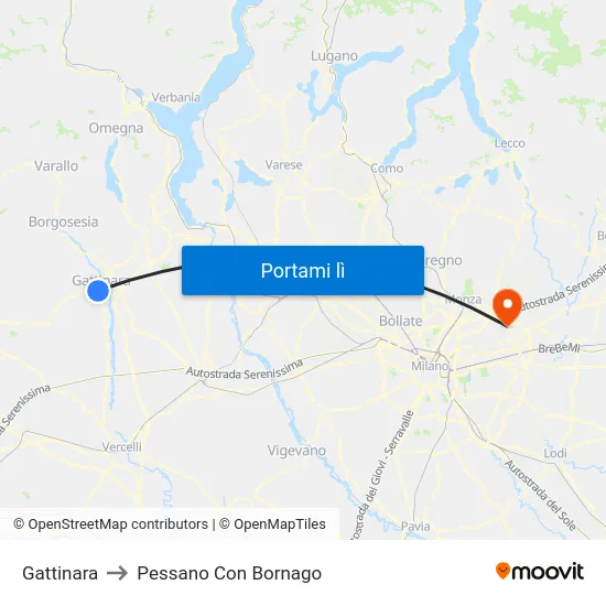 Gattinara to Pessano Con Bornago map