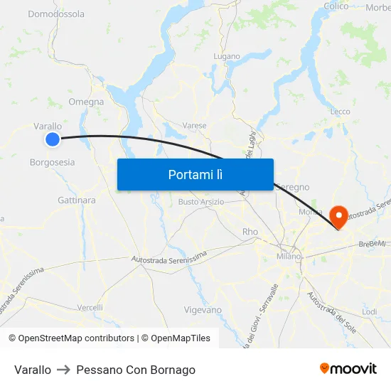 Varallo to Pessano Con Bornago map