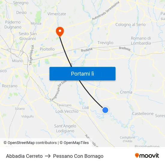 Abbadia Cerreto to Pessano Con Bornago map