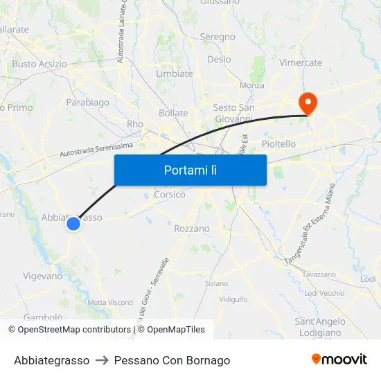 Abbiategrasso to Pessano Con Bornago map