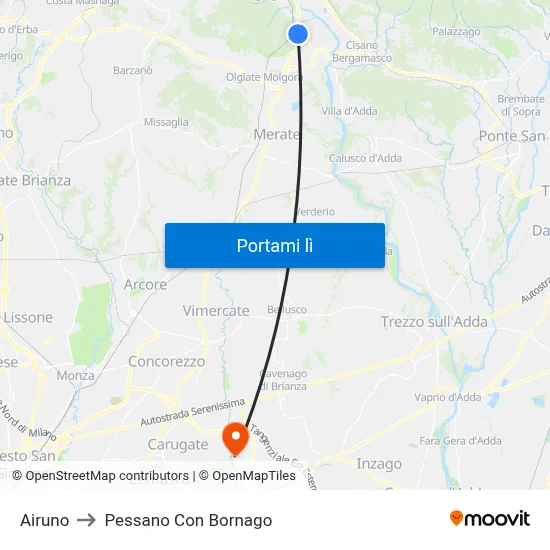 Airuno to Pessano Con Bornago map
