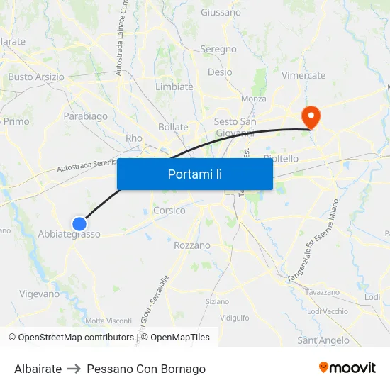 Albairate to Pessano Con Bornago map