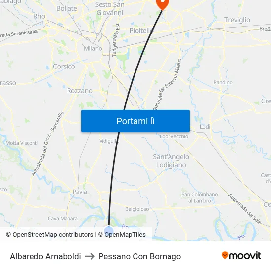 Albaredo Arnaboldi to Pessano Con Bornago map