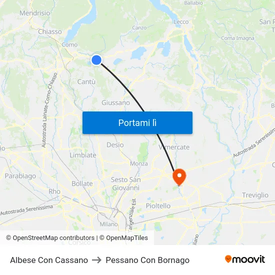 Albese Con Cassano to Pessano Con Bornago map